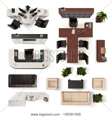 Office Interior  Elements Collection. Office Interior Vector Illustration. Office Interior Decorative Set.  Office Interior Design Set.Office Interior  Realistic Isolated Set. Office Interior Top View.