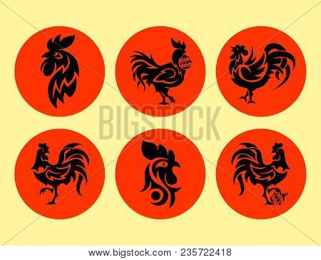 Rooster Logo Cock Vector Cute Cartoon Illustration New Year 2017 Badges Bird Symbol Farm Animal Hen 