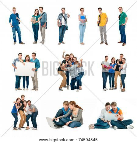 Group of students. Isolated over white background