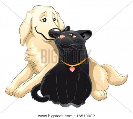 Lovely cat and dog. 
Funny cartoon and vector characters