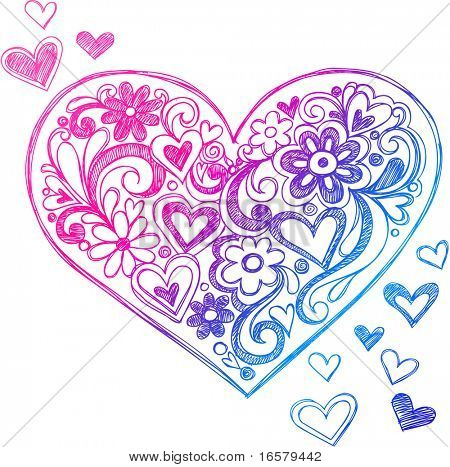 Sketchy Doodle Heart and Swirls Vector Illustration