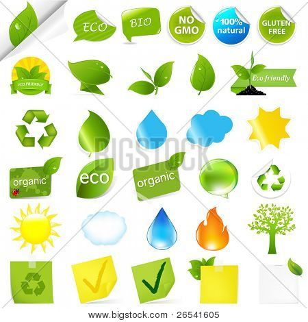 Eco Symbols Set, Isolated On White Background, Vector Illustration