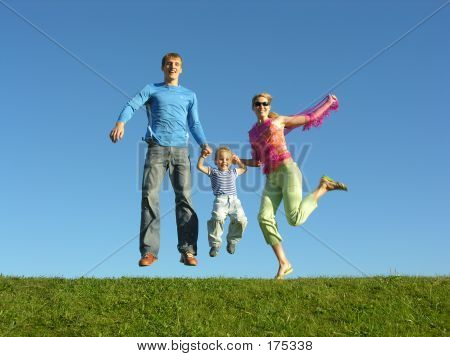 Fly Happy Family On Blue Sky