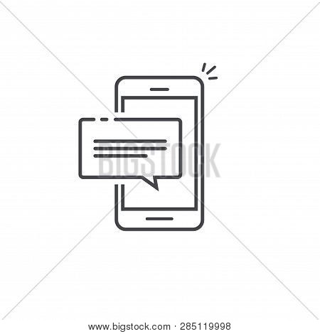 Mobile Phone Chat Message Notification Vector Icon Isolated Line Outline, Smartphone Bubble Speech P