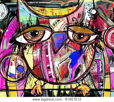 abstract digital painting artwork of doodle owl