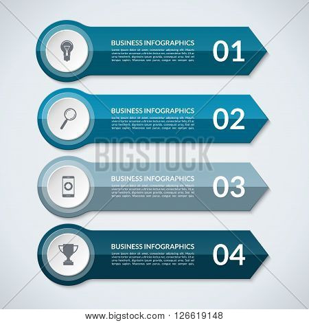 Infographic arrows. Abstract design template for infographics. Vector banner with 4 steps, parts, options, stages. Can be used for data visualization, workflow layout, chart, diagram, web design.