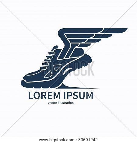 Vector speeding running shoe symbol, icon or logo