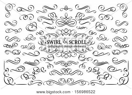 Set vector flourishes. Calligraphic and page decoration design elements. Swirl, scroll and divider.