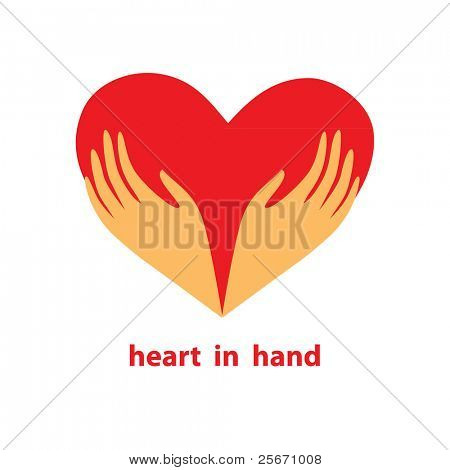 Template of the sign - heart in his hands. Symbol - love, care, support, donate, loyalty and help. Vector.