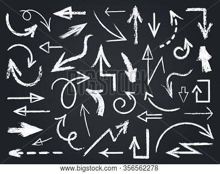 Chalk Sketch Arrow. Hand Drawn Chalk Arrows, Chalkboard Graphic Elements, Chalk Arrow Signs On Chalk