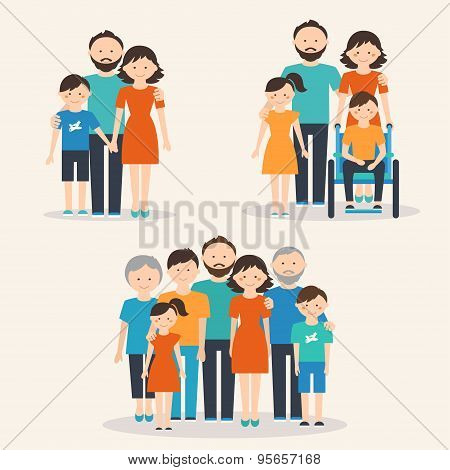 Nuclear Family, Family with Special Needs Child and Extended Family. Families of Different Types