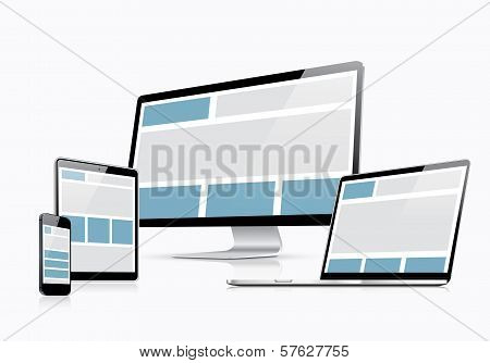 Responsive web design vector template with laptop, tablet, smartphone and computer