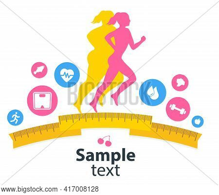 Weight Loss. The Influence Of Diet On The Weight Of The Person. Young Woman Before And After Diet An