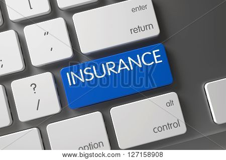 Concept of Insurance, with Insurance on Blue Enter Keypad on Modernized Keyboard. Modern Keyboard Keypad Labeled Insurance. Insurance CloseUp of Laptop Keyboard on Laptop. 3D Illustration.