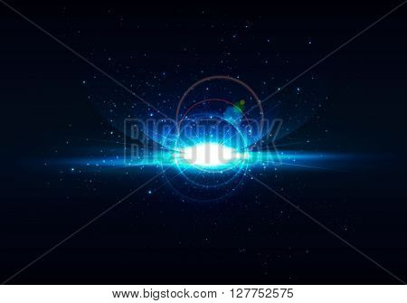 Abstract digital space background . realistic rays and highlights , wallpaper , space . Vector orion , earth . Bright lens flares on space background .Realistic light glare . Lighting effects Galaxy illustration . Flash at space