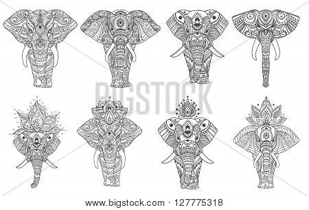 Big set card with Elephant. Frame of animal made in vector. Elephant Illustration for design, pattern, textiles. Hand drawn map with Elephant. Use for childrens clothes, pajamas, web sites