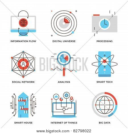 Big Data And Smart Technology Line Icons Set