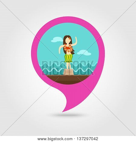 Hula Dancer Statuette vector pin map icon. Map pointer. Summer Map markers. Summertime. Vacation eps 10