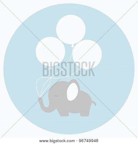 Little baby elephant with big balloons.