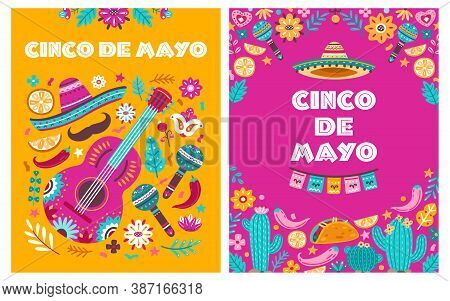 Cinco De Mayo Poster. Mexican Party, Mexico Latin Fiesta Invitation. Spanish Chili, Skulls Flowers F