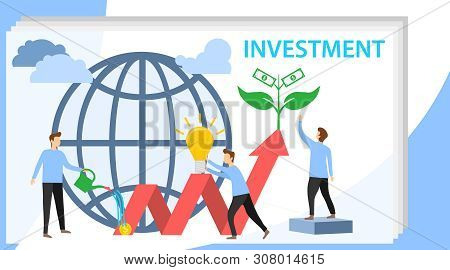 Investing Vector Illustration. Growing Money Tree. Deposit Profit And Wealth Growing Business. Teamw