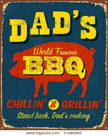 Jahrgang Metall Schild dad's Bbq Vektor eps10. Grunge Effekte können leicht entfernt werden.