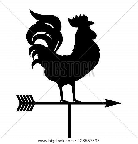 Vector illustration rooster weather vane. Black silhouette rooster cock. Weather vane symbol icon