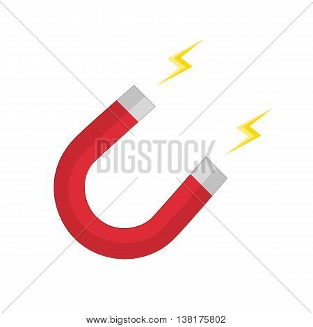 Vector illustration of red horseshoe magnet, magnetism, magnetize, attraction. Vector magnet icon in flat style.