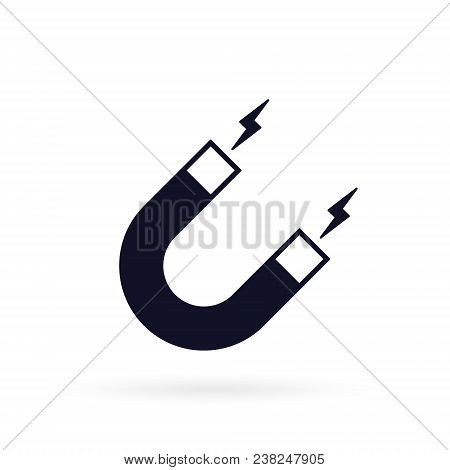 Magnet Icon, Vector Isolated Simple Magnet Symbol In Flat Design.