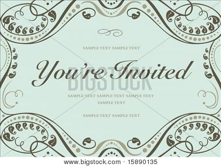 Vector swirl floral frame with sample text. Perfect as invitation or announcement. All pieces are separate. Easy to change colors.