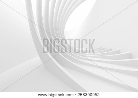 White Circular Building. Modern Geometric Wallpaper. Futuristic Technology Design. Abstract Architecture Background. 3d Illustration