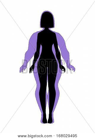 Fat and slim girl. Female body before and after weight loss, diet and fitness. Woman vector silhouette