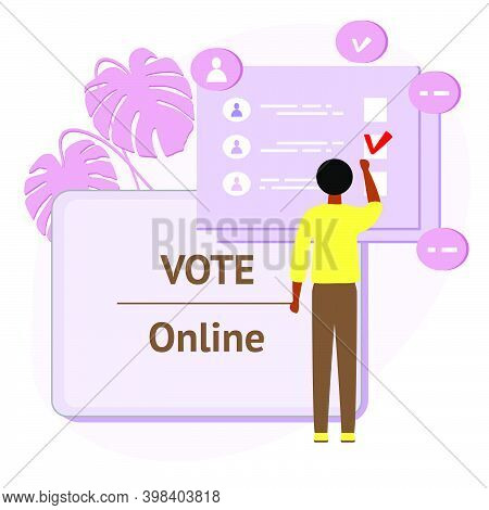 Vector Illustration People Vote Online For Candidate On Tablet Election Campaign Online Choices Poli