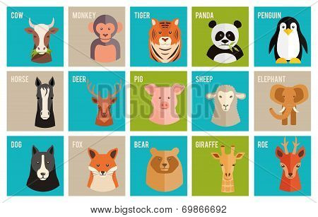 Vector icons of animals and pets in flat style