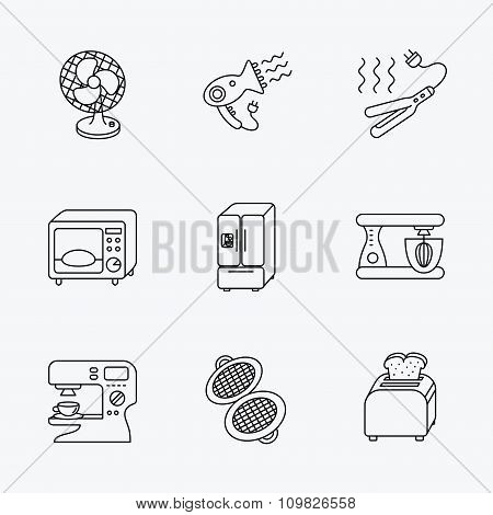 Microwave oven, hair dryer and blender icons.