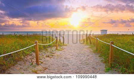 Beach path at sunrise in Miami BEach Florida