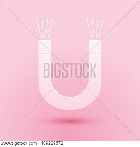 Paper Cut Magnet Icon Isolated On Pink Background. Horseshoe Magnet, Magnetism, Magnetize, Attractio