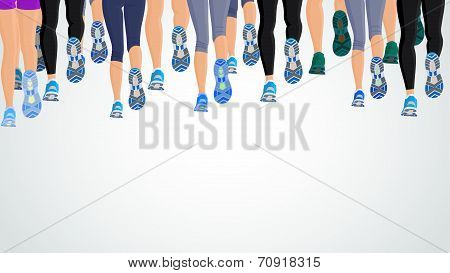 Group running people legs