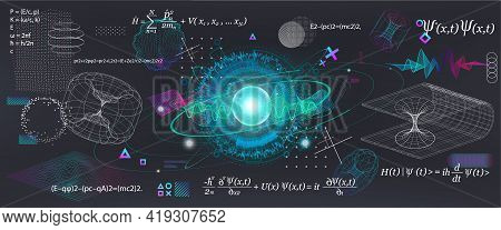 Science Elements Set Concept Quantum Mechanics, Formula, Curvature Of Spacetime In A Gravitational F