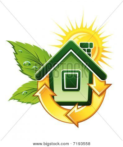 Symbol Of Ecological House With Solar Energy