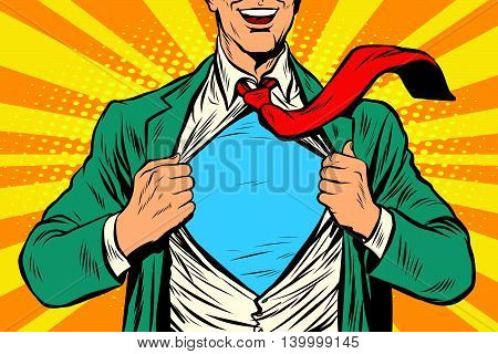 Super hero male businessman pop art retro vector illustration