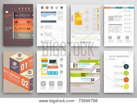 Set of Flyer, Brochure Design Templates. Geometric Triangular Abstract Modern Backgrounds. Mobile Technologies, Applications and Online Services Infographic Concept. 