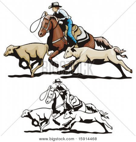 Illustration of a rodeo calf roping