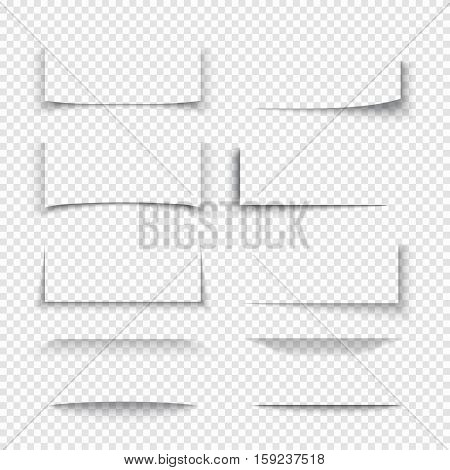 Banner, divider, website border shadow 3d effects with transparent edges. Shape from paper card, illustration of shade set