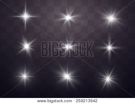 White Glowing Light Explodes On A Transparent Background. Sparkling Magical Dust Particles. Bright S