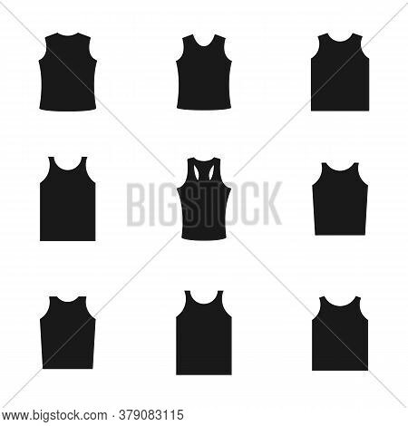 Set Of Different Shirts. Black Silhouettes On White Background. Design Element Outerwear And Article