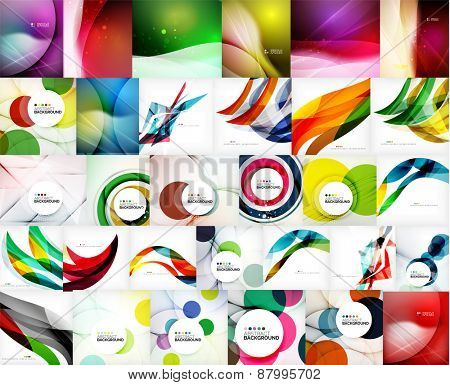 Mega set of wave abstract backgrounds - swirls, circles, geometric shapes and lines. Message board