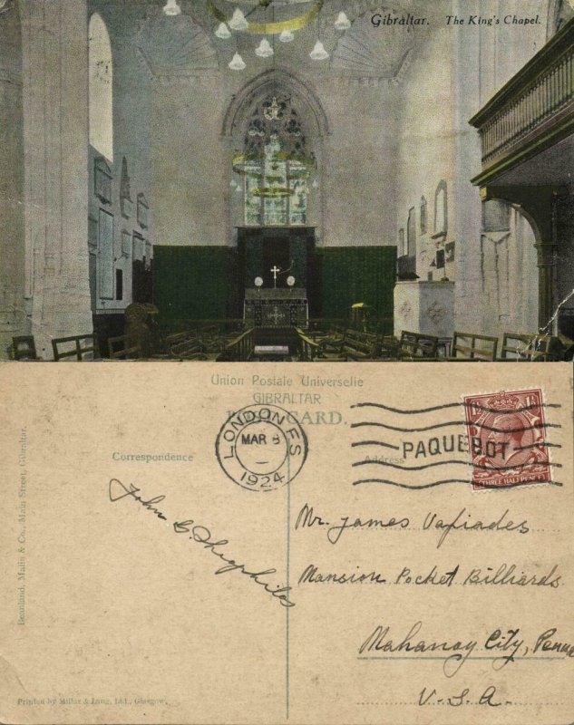 Gibraltar, King's Chapel (1924) Beanland, Malin & Co. Postcard Paquebot ...