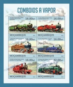 Mozambique MNH S/S Steam Locomotives 2013 6 Stamps