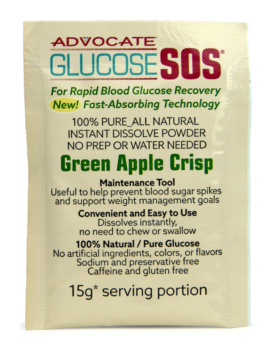 Single serving packet of Green Apple Crisp Glucose SOS. 